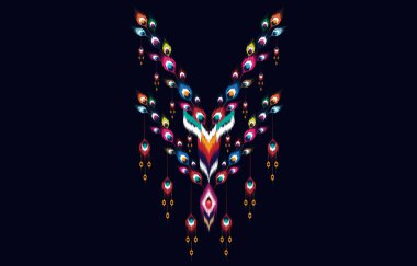 Yakalı gömlekler, tişörtler, tişörtler için vektör tasarımı. Kumaş ve tekstil için işlemeli etnik geometrik elementler. Aztek geometrik boyun çizgisi tasarımı Grafik tasarımcısı.