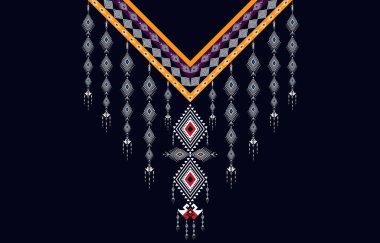 Geometrik oryantal desenli geleneksel çiçek kolyesi kadınlar için nakış tasarımları moda arka planlar, duvar kağıtları, giysiler ve ambalajlar.