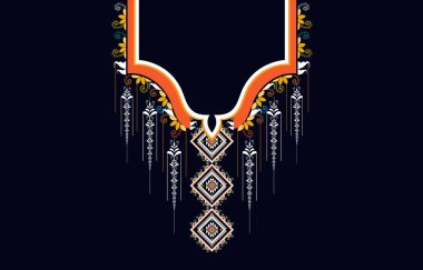 Geometrik oryantal desenli geleneksel çiçek kolyesi kadınlar için nakış tasarımları moda arka planlar, duvar kağıtları, giysiler ve ambalajlar.