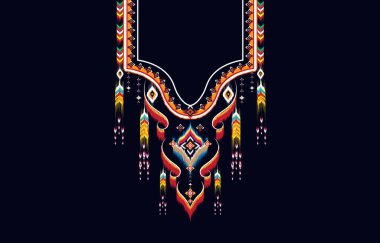 Geometrik oryantal desenli geleneksel çiçek kolyesi kadınlar için nakış tasarımları moda arka planlar, duvar kağıtları, giysiler ve ambalajlar.