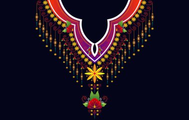 Geometrik oryantal desenli geleneksel çiçek kolyesi kadınlar için nakış tasarımları moda arka planlar, duvar kağıtları, giysiler ve ambalajlar.