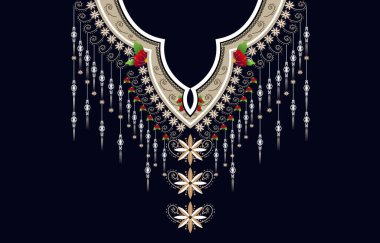 Geometrik oryantal desenli geleneksel çiçek kolyesi kadınlar için nakış tasarımları moda arka planlar, duvar kağıtları, giysiler ve ambalajlar.