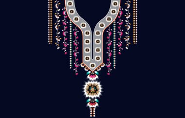 Geometrik oryantal desenli geleneksel çiçek kolyesi kadınlar için nakış tasarımları moda arka planlar, duvar kağıtları, giysiler ve ambalajlar.