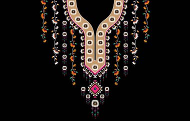 Geometrik oryantal desenli geleneksel çiçek kolyesi kadınlar için nakış tasarımları moda arka planlar, duvar kağıtları, giysiler ve ambalajlar.