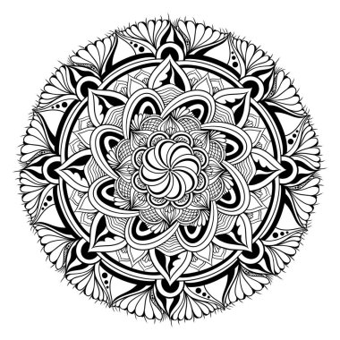 Tasarım için mandala çiçeği deseni, zamansız ve büyüleyici bir tasarım yaratan çarpıcı detaylar içerir. Ev dekorasyonu ve tekstil için mükemmel., 