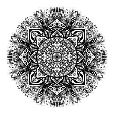 Tasarım için soyut mandala deseni, Henna, Mehndi, dövme, duvar kağıdı, arkaplan, boyama kitabı, stres önleyici, renkli çocuklar için, yetişkin, dekoratif, etnik doğu tarzı süslemeler için el çizimi deseni.