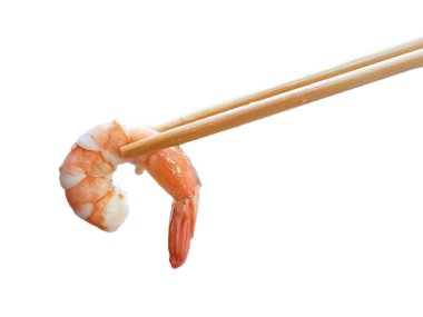 Karidesi yemek çubukları ve kaynamış karidesler tutuyordu.