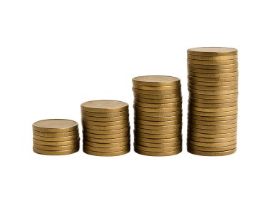 Beyaz arkaplanda izole edilmiş madeni paralar, büyüme, mali