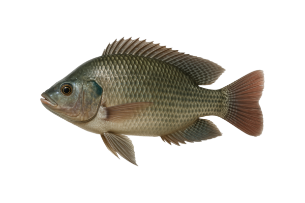 Fresh Nile tilapia fish isolated on white background. High-resolution image ideal for food industry, seafood packaging, culinary articles, or healthy eating concepts, clipping path, transparent