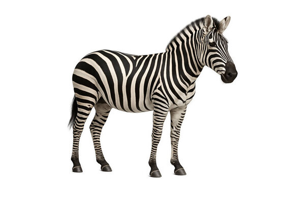 zebra on white background, wild animal, African