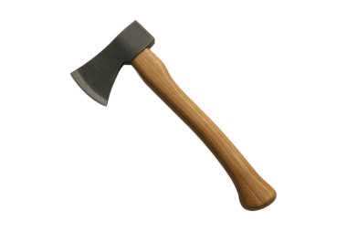 Wooden-handled axe isolated on white background. Classic hand tool for chopping wood, survival, and outdoor equipment design