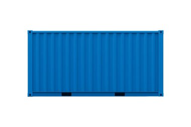 Blue shipping container isolated on white background. Used in global logistics and freight transport. Ideal for business presentations, infographics, and industrial design projects, cargo
