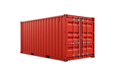 Red shipping container isolated on white background. Used in global logistics and freight transport. Ideal for business presentations, infographics, and industrial design projects, cargo