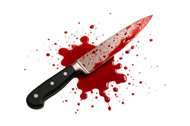 knife with blood isolated on white, evidence