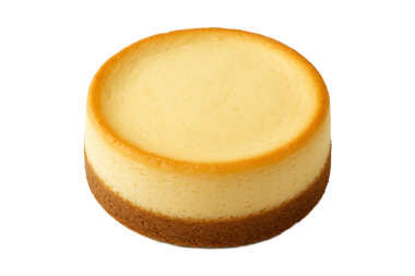 Altın kenarları ve pürüzsüz dokusu olan şeffaf arkaplanda izole edilmiş klasik yuvarlak peynirli kek. Fırın promosyonları, tatlı menüleri, gıda ambalajları ve stok gıda fotoğrafçılığı için ideal.