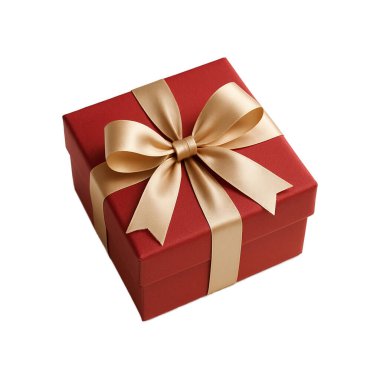 Altın kurdeleli zarif kırmızı hediye kutusu. Kutlama, bayram veya özel bir gün için mükemmel..