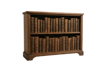 Eski deri kaplı kitaplarla dolu antika ahşap bir kitaplık. Tarihi, akademik veya klasik edebiyat temaları için mükemmel.