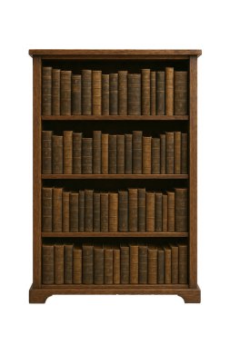 Eski deri kaplı kitaplarla dolu antika ahşap bir kitaplık. Tarihi, akademik veya klasik edebiyat temaları için mükemmel.