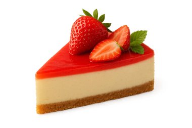 Beyaz arka planda taze böğürtlenli ve kremalı çilekli kek, fırın menüleri ve yemek tasarımı için mükemmel.