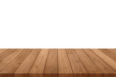 Şeffaf arka planda ahşap masa üstü, ürün sunumu için gerçekçi boş ahşap yüzey, taklit tasarım, ve yiyecek, içecek için şablon, ticaret ürünlerini sergilemek için mükemmel.