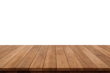 Şeffaf arka planda ahşap masa üstü, ürün sunumu için gerçekçi boş ahşap yüzey, taklit tasarım, ve yiyecek, içecek için şablon, ticaret ürünlerini sergilemek için mükemmel.