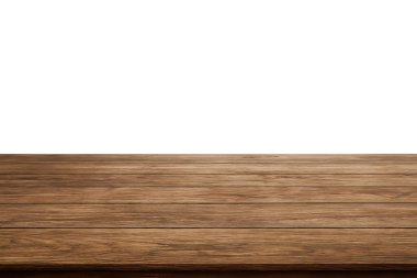Şeffaf arka planda ahşap masa üstü, ürün sunumu için gerçekçi boş ahşap yüzey, taklit tasarım, ve yiyecek, içecek için şablon, ticaret ürünlerini sergilemek için mükemmel.