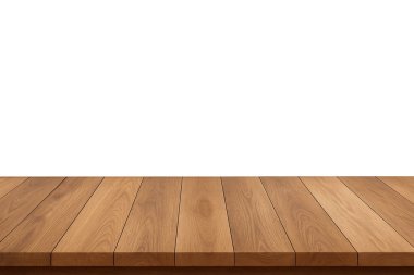 Şeffaf arka planda ahşap masa üstü, ürün sunumu için gerçekçi boş ahşap yüzey, taklit tasarım, ve yiyecek, içecek için şablon, ticaret ürünlerini sergilemek için mükemmel.