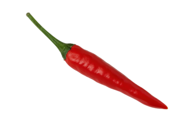 Beyaz arka planda taze kırmızı biber, parlak ciltli ve yeşil saplı canlı baharatlı sebze, mutfak kullanımı, baharat ve gıda tasarımı için mükemmel.