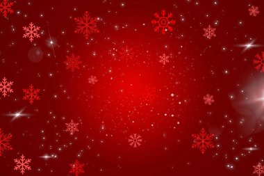 Kar taneleriyle kırmızı Noel arkaplanı, kar taneli kış afişi