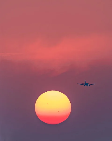 Coucher Soleil Avec Avion — Photo