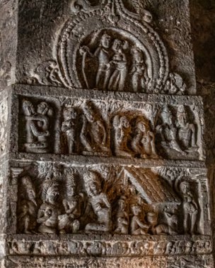 Hindistan 'da bir Ellora Mağarası heykeli