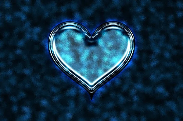 Blue Glass Heart Valentine Day Blue Glossy Heart Shape Shiny — Stock Photo, Image