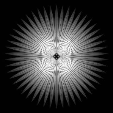 Işınlar ile yıldız patlaması. Soyut fraktal yıldız arkaplanı. Siyah arka planda beyaz yıldız patlaması.