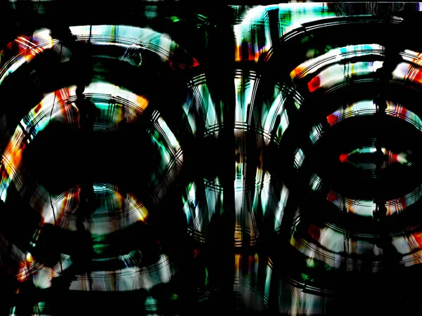 Distorted motion blur lights. Abstract neon lights glowing on the black background. Reflected light form on the background. Artistic rays of neon lights in the dark.