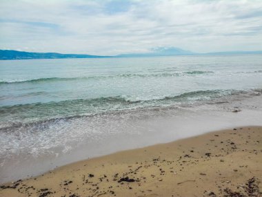 Kumsalda deniz dalgası, köpüklü deniz dalgası.