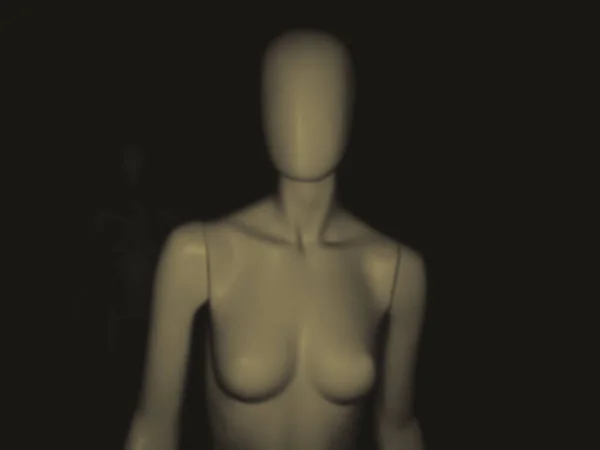 Female naked mannequin. Black and white blurred human mannequin. Close-up of a plastic mannequin head and body. Black and white plastic and artificial mannequin.