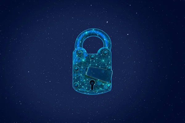 蓝色背景的带有数字插图线的旧挂锁 用于安全主题 — 图库照片