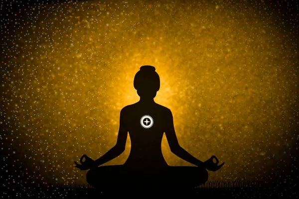 Meditation Yoga Övning Tema Gult Glitter Bakgrund — Stockfoto