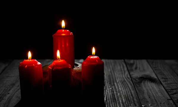 Burning Candles Isolated Dark Room Background — Stock Photo, Image