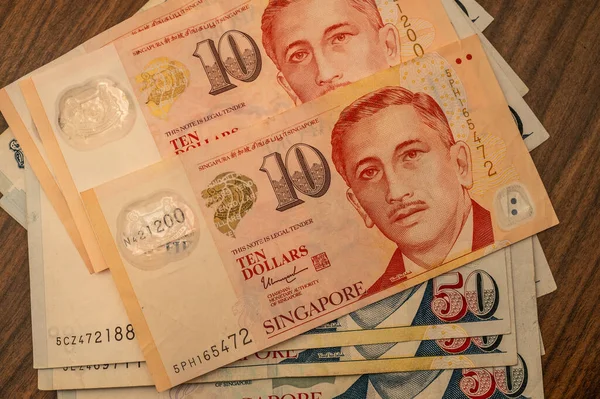Closeup View Singapore Dollar Bank Notes Table — Stock Photo, Image
