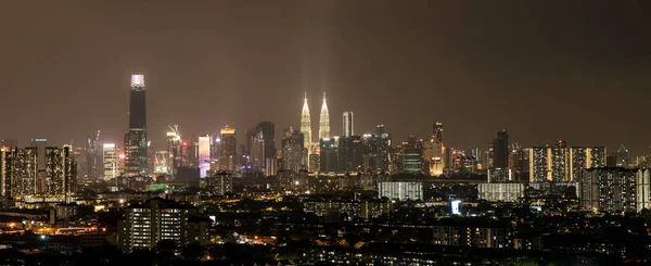 Éjszakai Panorámás Kilátás Kuala Lumpur Város Fénymásolási Hely — Stock Fotó