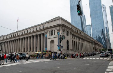 Moynihan train hall view from across the street in New York Unites States. clipart