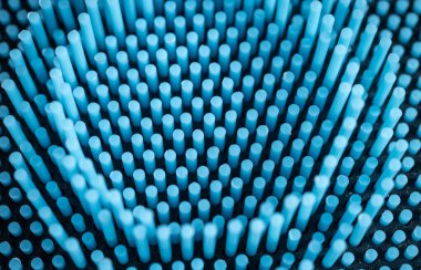 Plastik tüplerin mavi renkli yakın görüntüsü, teknolojiyle ilgili arka plan.