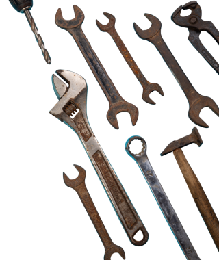 Arkaplanı olmayan şeffaf PNG içindeki donanım araçları.