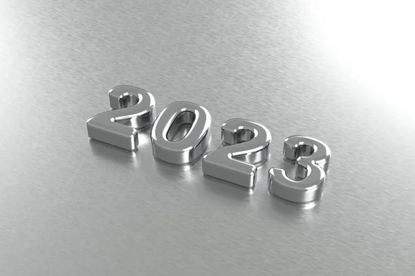 2023 Stainless Steel Numbers Brushed Metal Surface Render Illustration — Stock Photo, Image