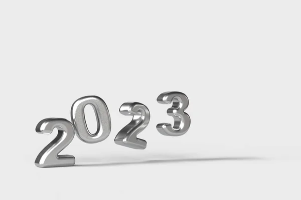 2023 Números Aço Metal Escovado Flutuando Ilustração Renderização — Fotografia de Stock