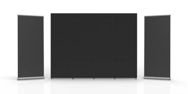 Black Exhibition Fabric Wall Banner Cloth Straight Display Stand isolated on a white background and 3d rendered for mockup and illustrations