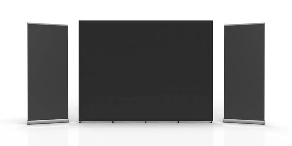Black Exhibition Fabric Wall Banner Cloth Straight Display Stand isolated on a white background and 3d rendered for mockup and illustrations