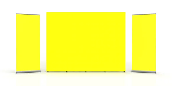 Yellow Exhibition Fabric Wall Banner Cloth Straight Display Stand isolated on a white background and 3d rendered for mockup and illustrations