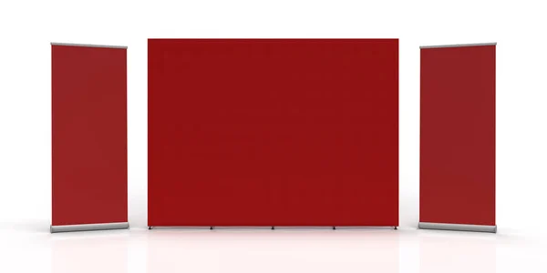 Red Exhibition Fabric Wall Banner Cloth Straight Display Stand isolated on a white background and 3d rendered for mockup and illustrations